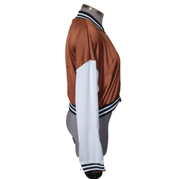 RUSTY BROWN SATIN ☆ BASEBALL STYLE ☆ CROPPED LIGHTWEIGHT JACKET ☆ NWT - Picture 4 of 6